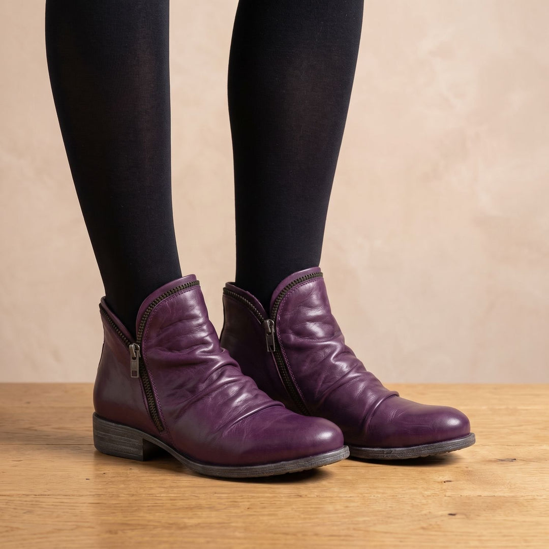 Women's Ruched Side-Zip Flat Ankle Boots