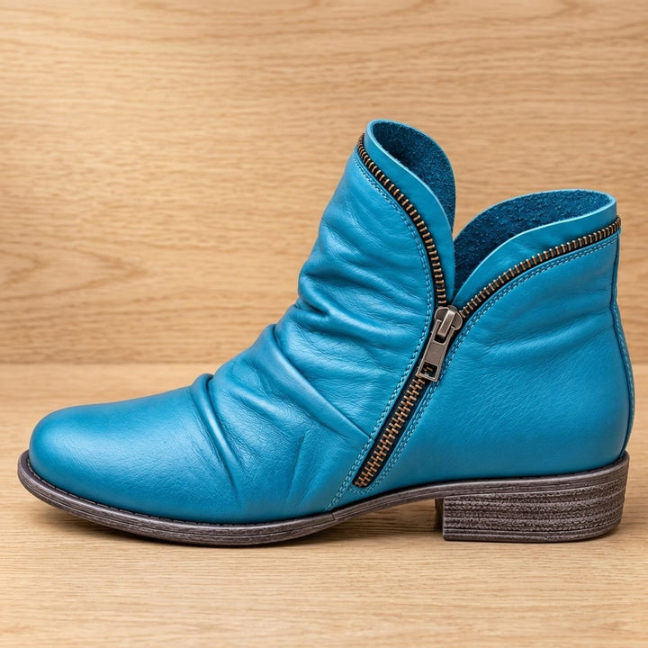 Women's Ruched Side-Zip Flat Ankle Boots - Blue