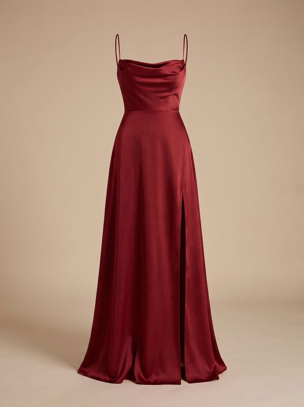 Women's Satin Cowl-Neck Sleeveless Maxi Dress High Slit