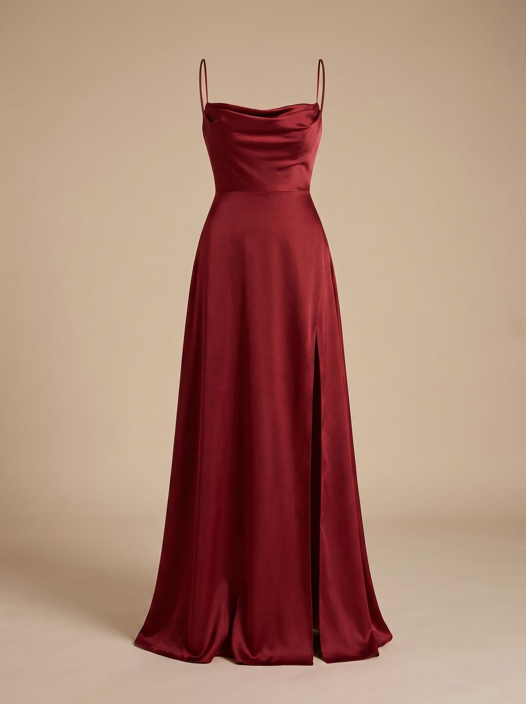 Women's Satin Cowl-Neck Sleeveless Maxi Dress High Slit