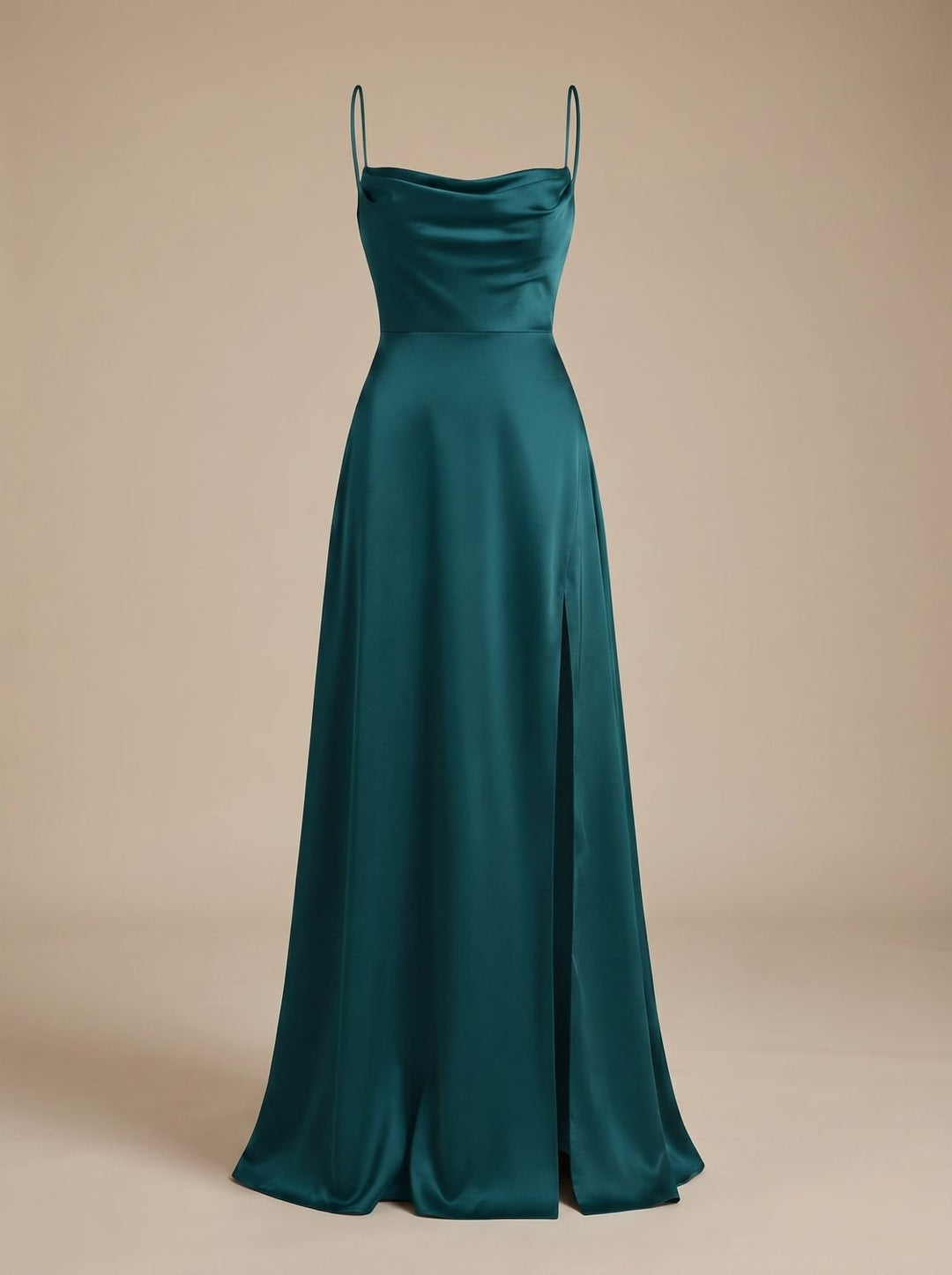 Women's Satin Cowl-Neck Sleeveless Maxi Dress High Slit - Blue