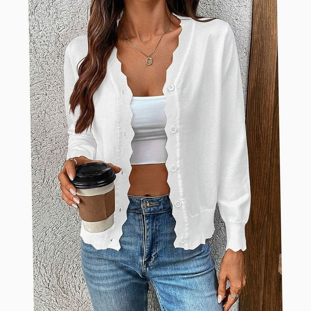 Women's Scalloped-Edge Button-Front Knit Cardigan - White