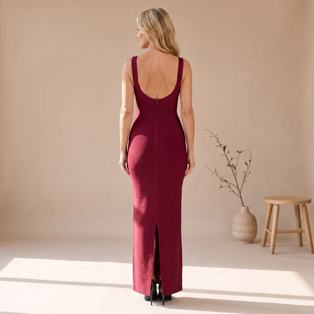 Women's Scoop-Neck Bandage Maxi Dress Figure-Sculpting Evening Gown