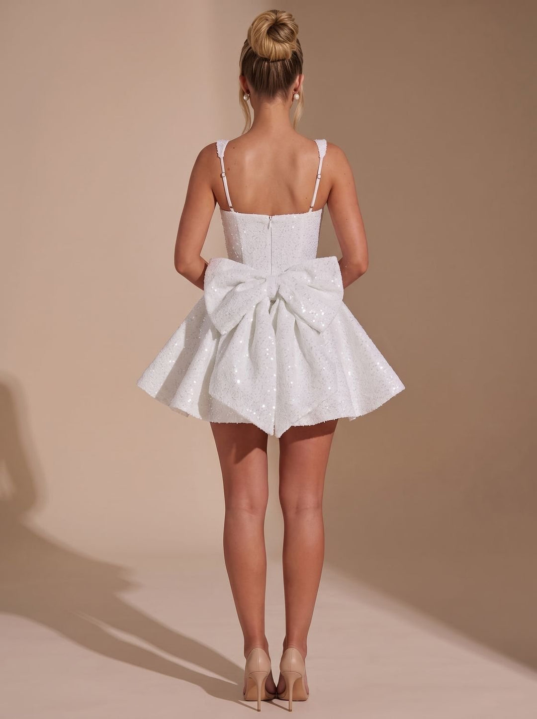 Women's Sequin Fit-and-Flare Bow Christmas Party Dress