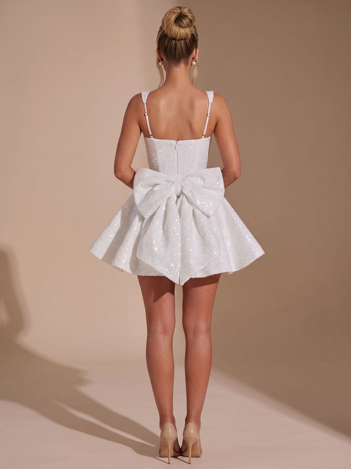 Women's Sequin Fit-and-Flare Bow Christmas Party Dress