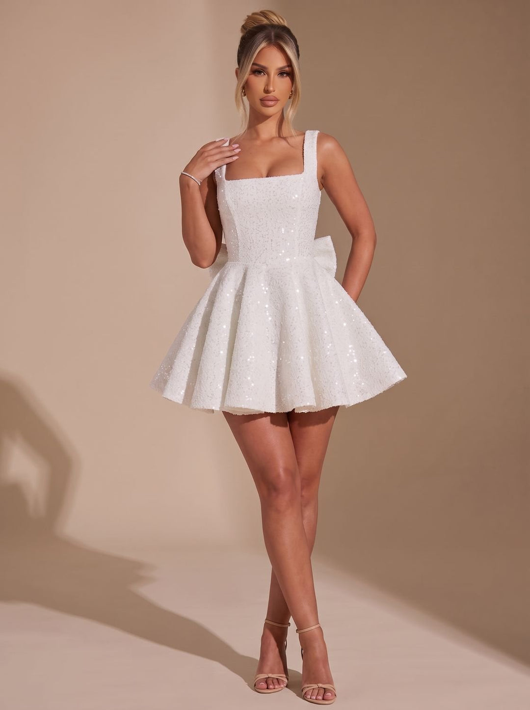 Women's Sequin Fit-and-Flare Bow Christmas Party Dress