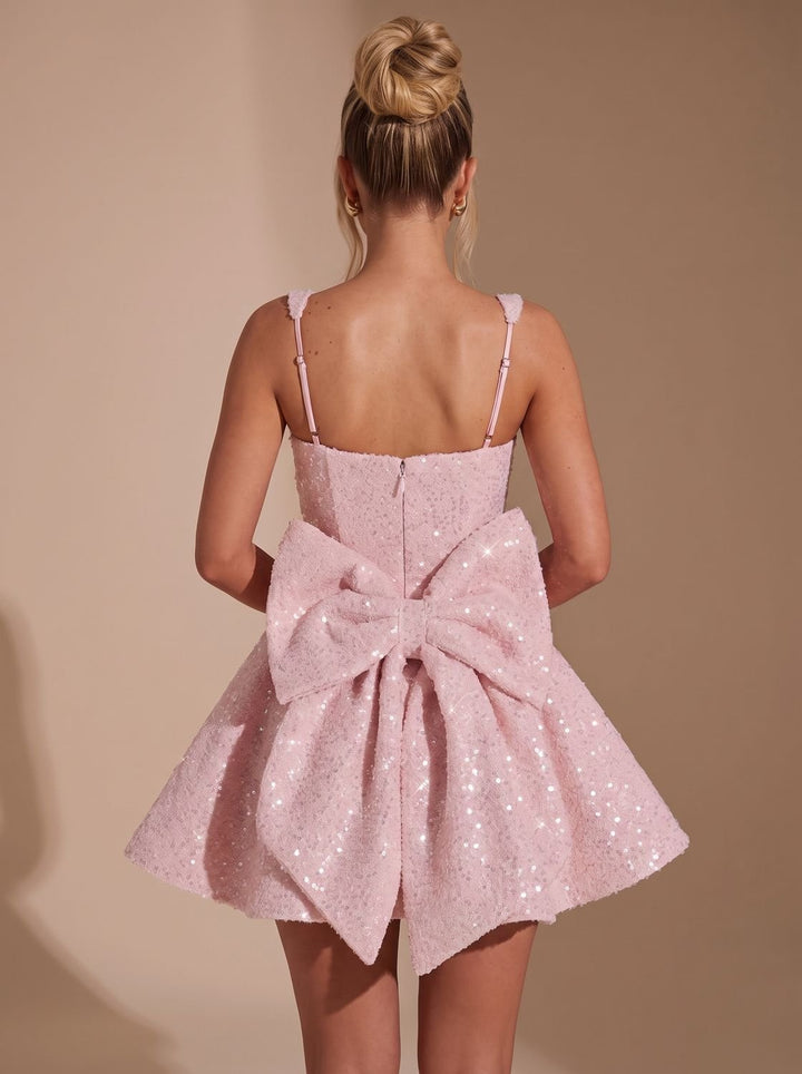 Women's Sequin Fit-and-Flare Bow Christmas Party Dress
