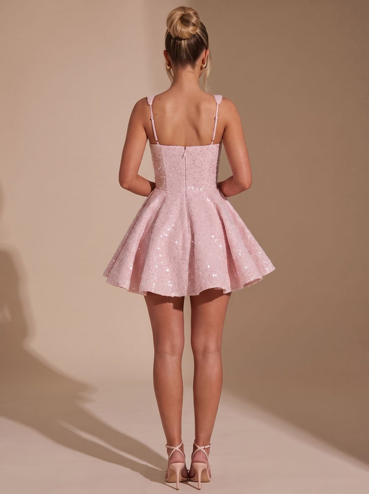 Women's Sequin Fit-and-Flare Bow Christmas Party Dress