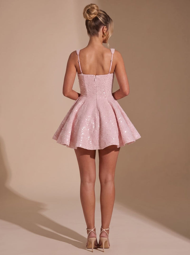 Women's Sequin Fit-and-Flare Bow Christmas Party Dress