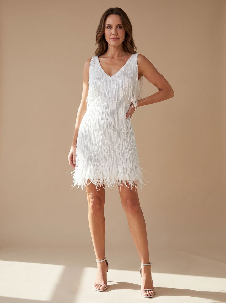 Women's Sequin Fringe V-Neck Christmas Party Mini Dress