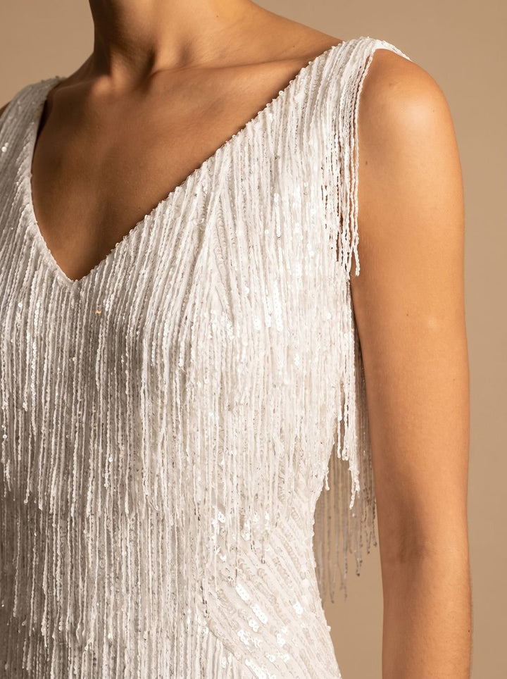 Women's Sequin Fringe V-Neck Christmas Party Mini Dress