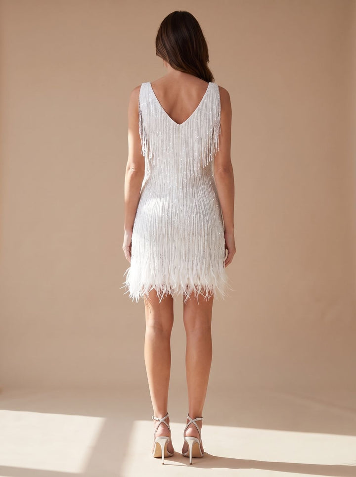 Women's Sequin Fringe V-Neck Christmas Party Mini Dress
