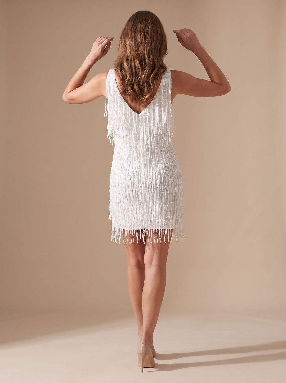 Women's Sequin Fringe V-Neck Fitted Christmas Party Mini Dress