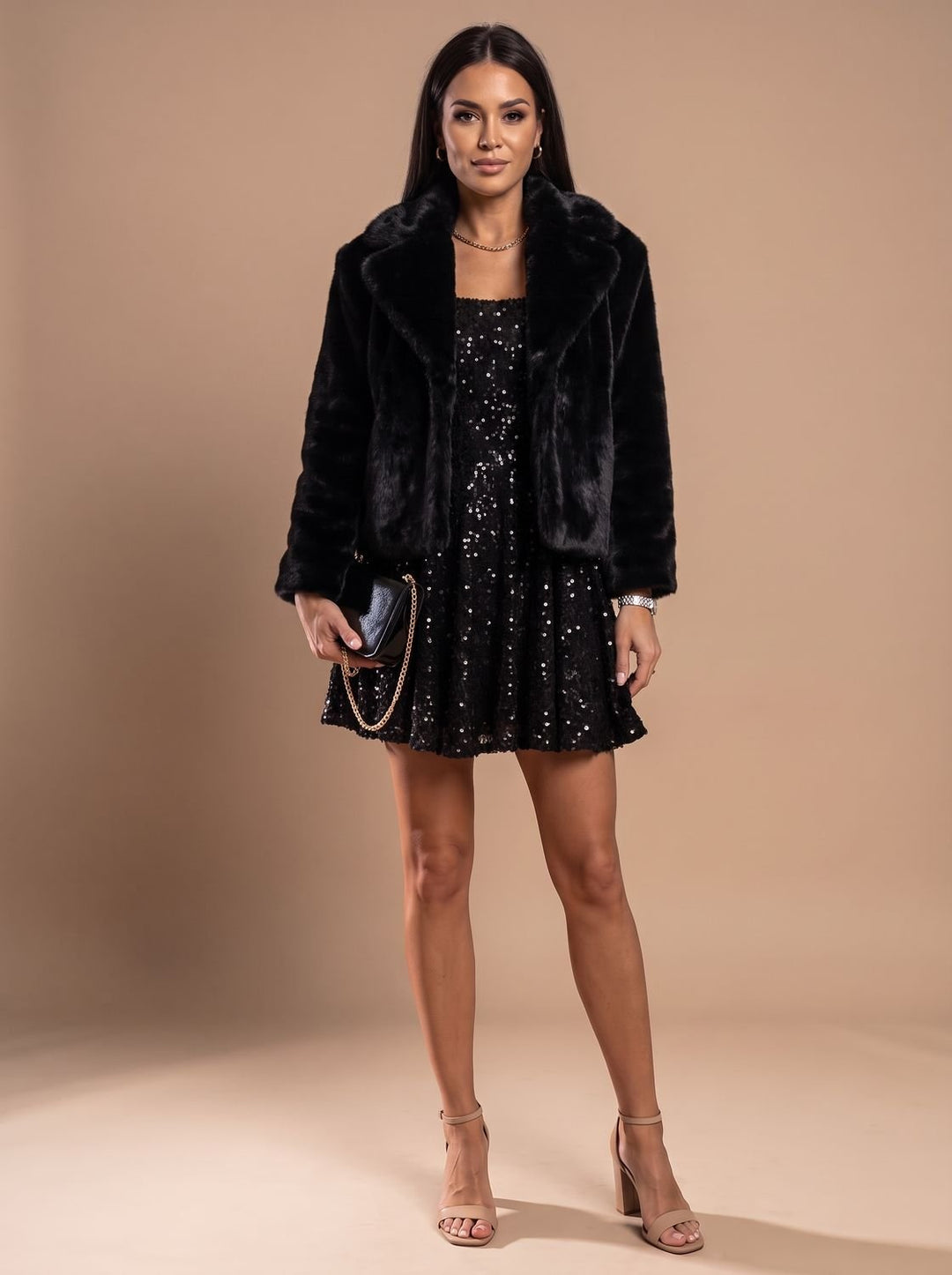 Women's Sequin Long-Sleeve Sweetheart Mini Christmas Party Dress