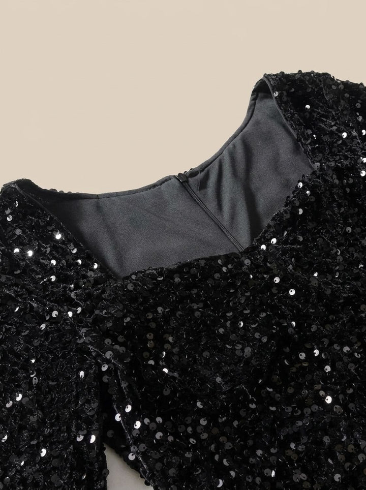 Women's Sequin Long-Sleeve Sweetheart Mini Christmas Party Dress