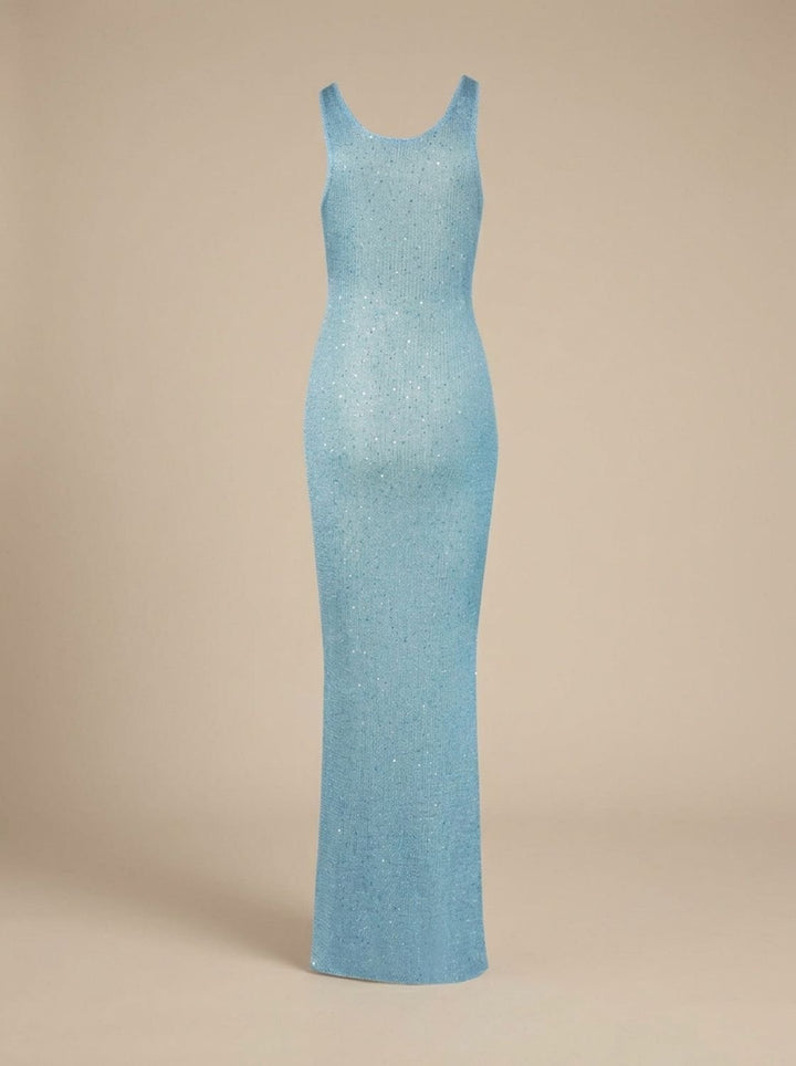 Women's Sequin Maxi Dress Scoop-Neck Sleeveless Fitted Long Dress