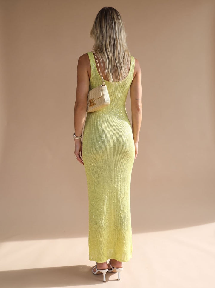 Women's Sequin Maxi Dress Scoop-Neck Sleeveless Fitted Long Dress