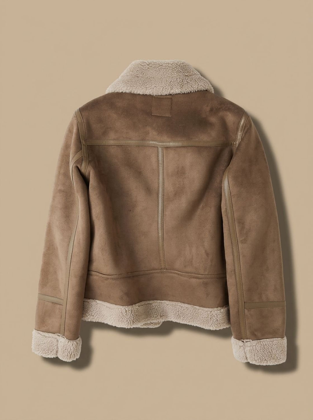 Women's Shearling-Lined Cropped Belted Moto Jacket, Brown