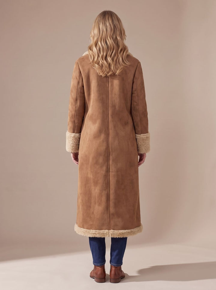Women's Shearling-Lined Long Button-Front Faux Fur Coat