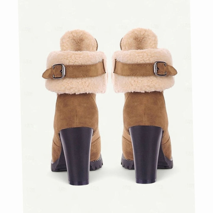 Women's Sherpa-Cuff Lace-Up Chunky Heel Winter Boots