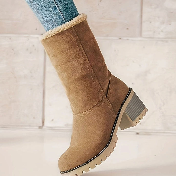 Women's Sherpa-Cuffed Block Heel Winter Snow Boots