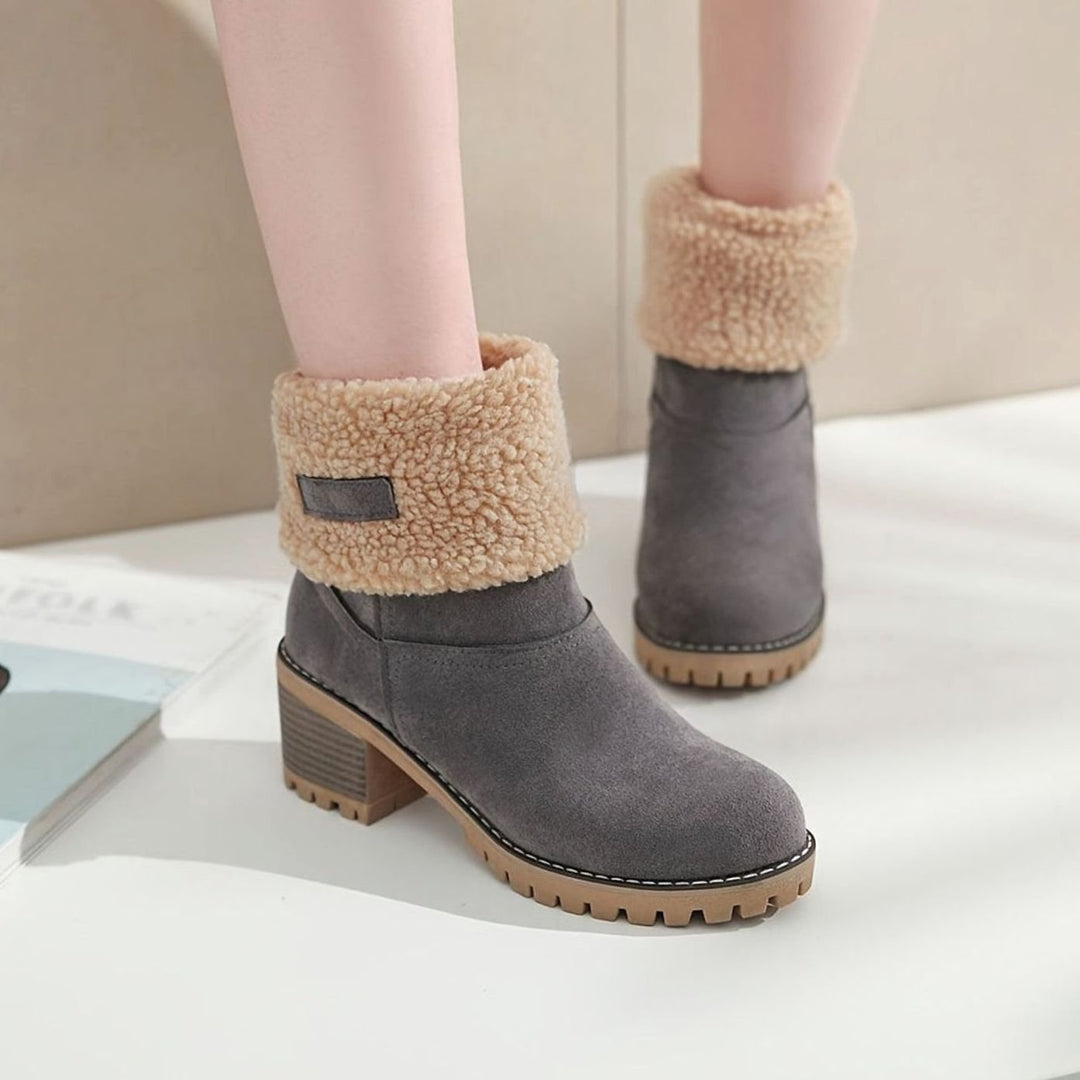 Women's Sherpa-Cuffed Block Heel Winter Snow Boots