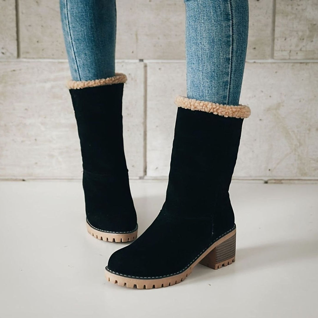 Women's Sherpa-Cuffed Block Heel Winter Snow Boots