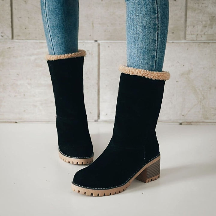 Women's Sherpa-Cuffed Block Heel Winter Snow Boots