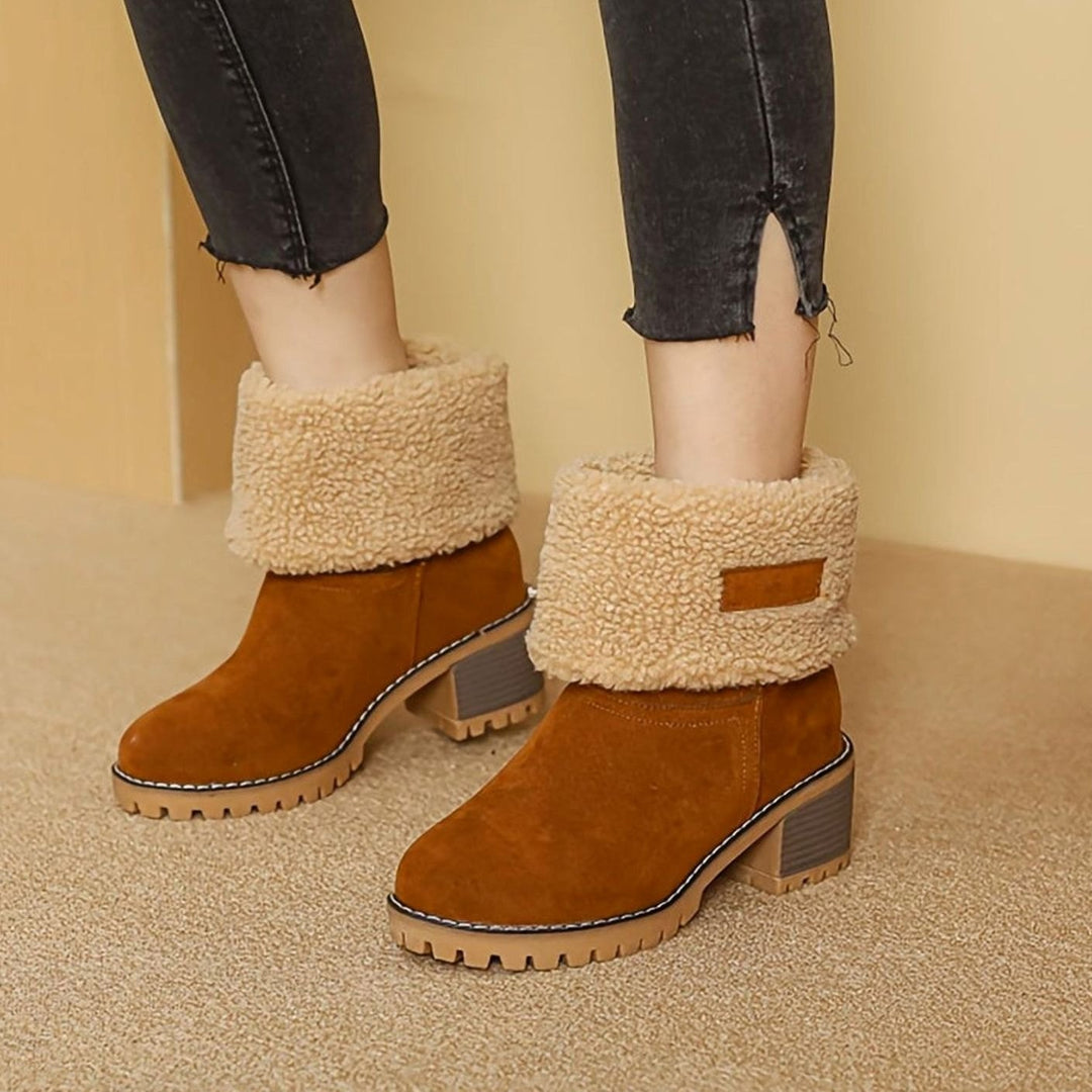 Women's Sherpa-Cuffed Block Heel Winter Snow Boots