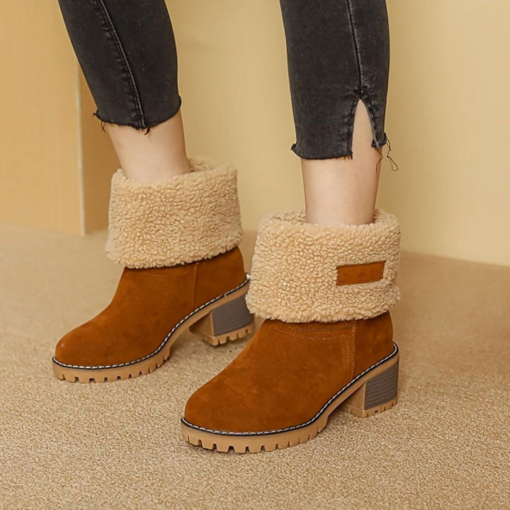 Women's Sherpa-Cuffed Block Heel Winter Snow Boots