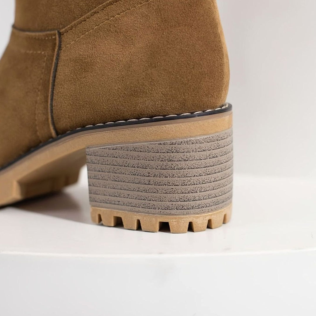 Women's Sherpa-Cuffed Block Heel Winter Snow Boots