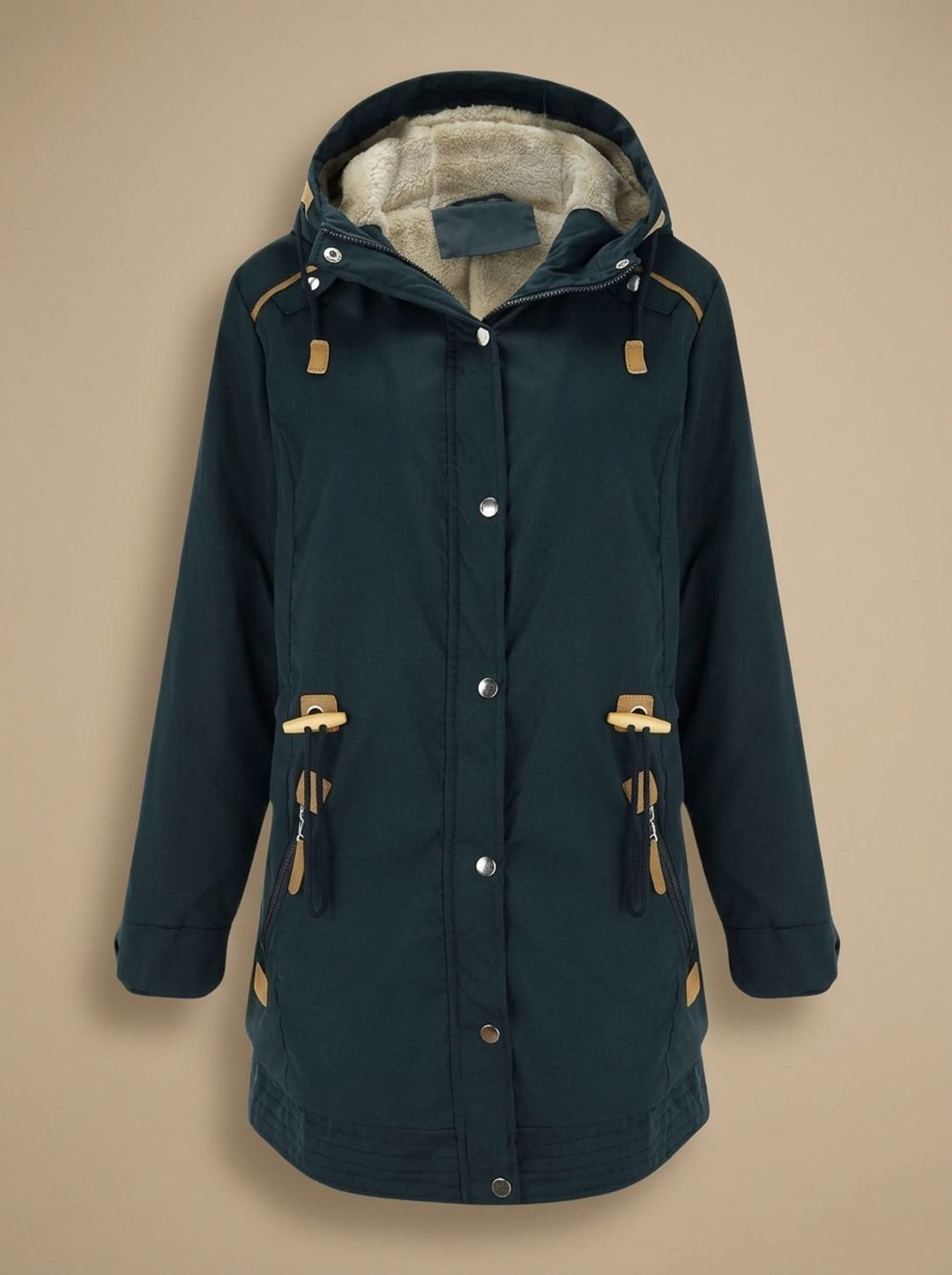 Women's Sherpa-Lined Hooded Parka Coat Adjustable-Waist - Navy Blue