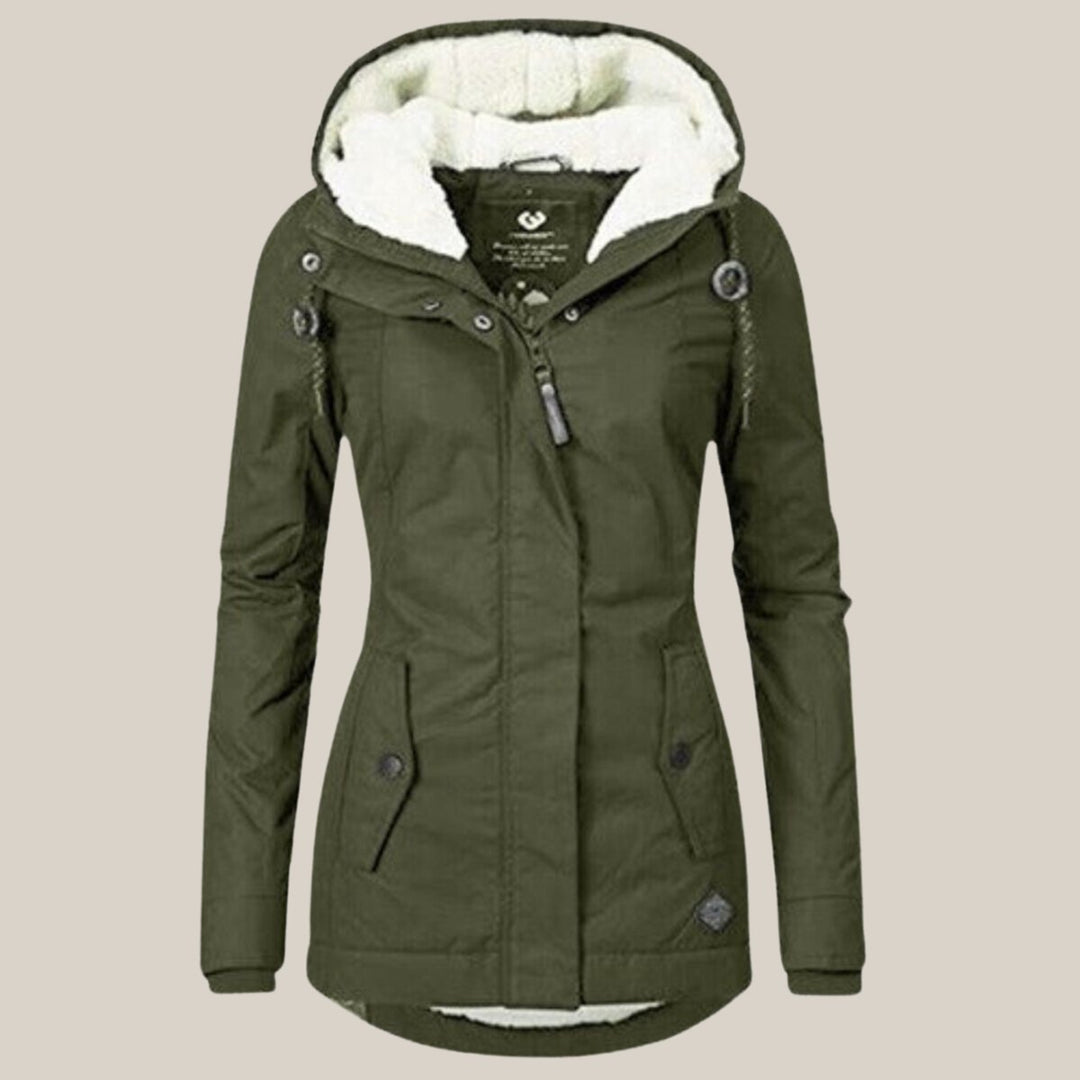 Women's Sherpa-Lined Hooded Quilted Jacket Fleece Winter Coat - Green