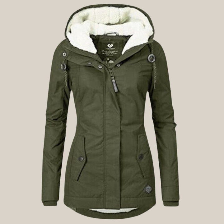 Women's Sherpa-Lined Hooded Quilted Jacket Fleece Winter Coat - Green