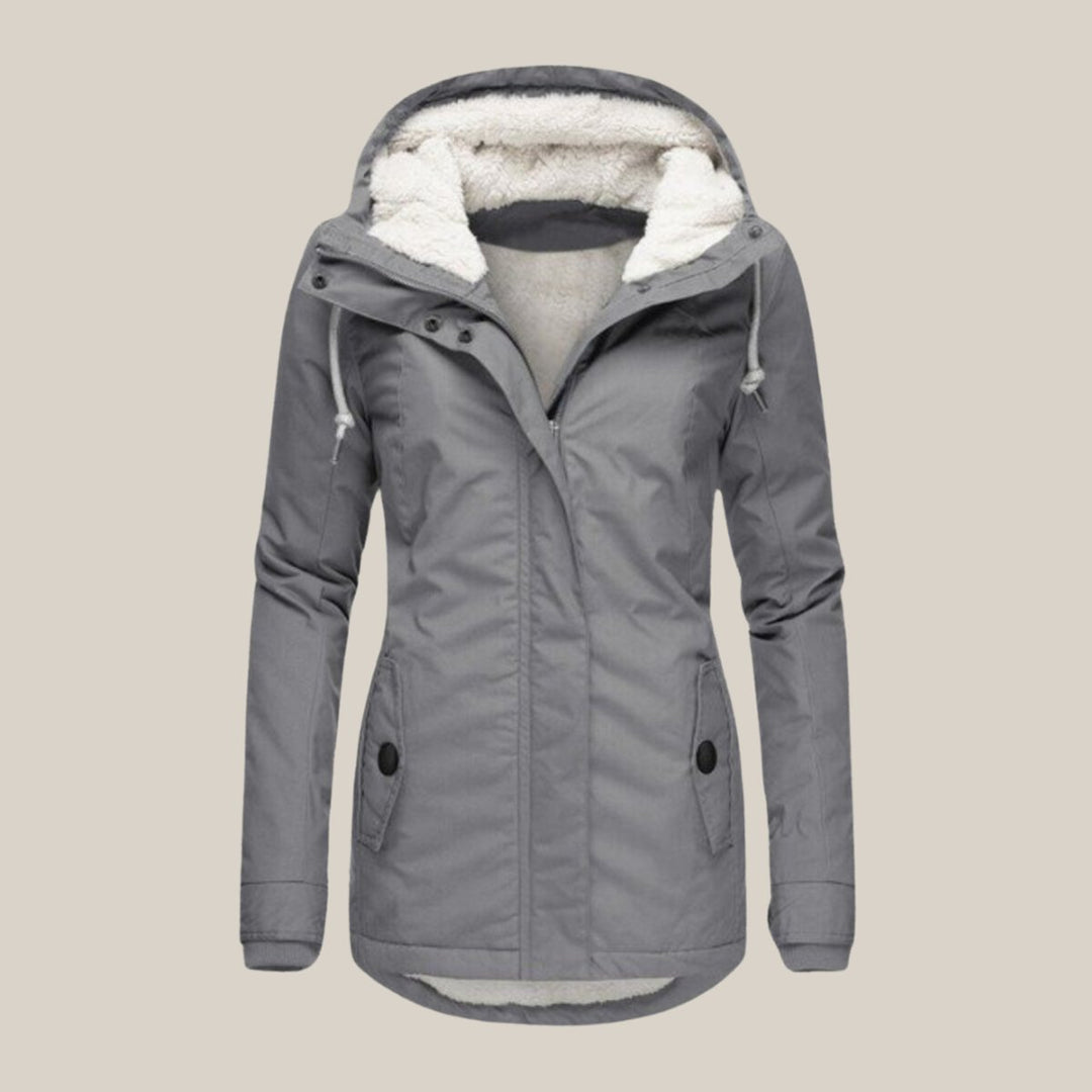 Women's Sherpa-Lined Hooded Quilted Jacket Fleece Winter Coat - Gray