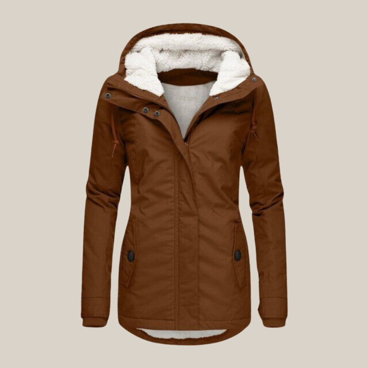 Women's Sherpa-Lined Hooded Quilted Jacket Fleece Winter Coat - Brown