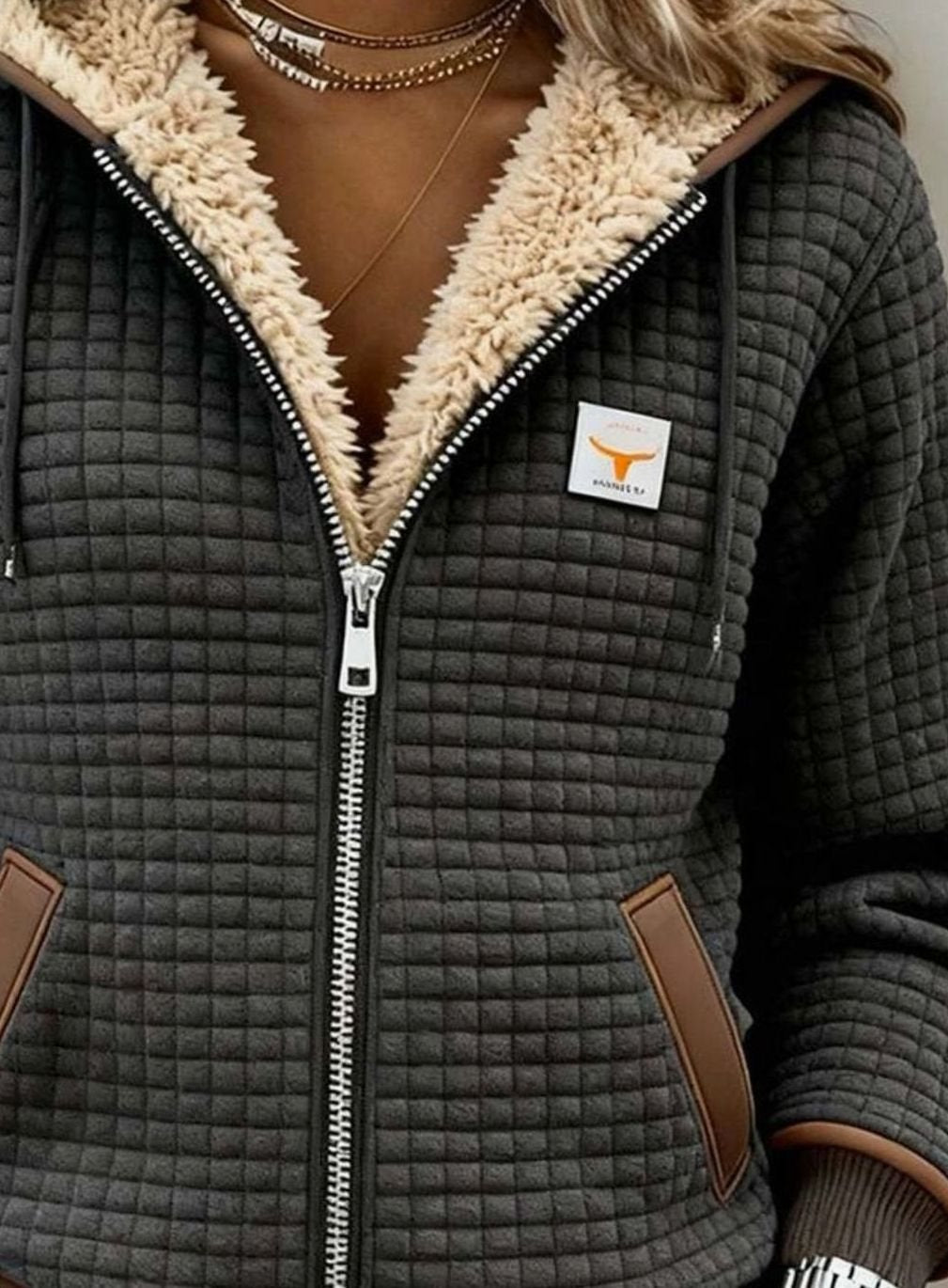 Women's Sherpa-Lined Quilted Full-Zip Fleece Hoodie Jacket