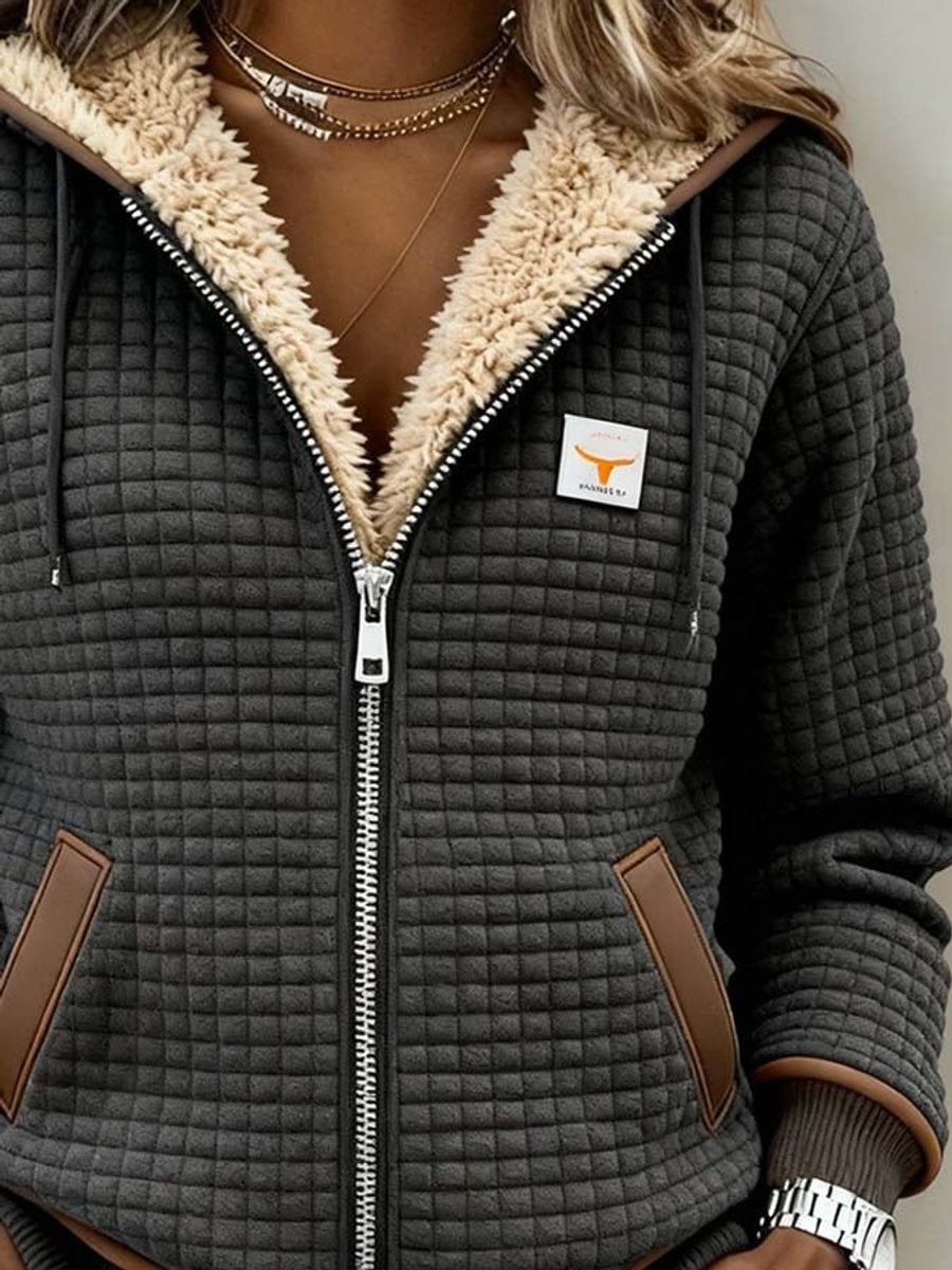 Women's Sherpa-Lined Quilted Jacket Full-Zip Hooded Fleece