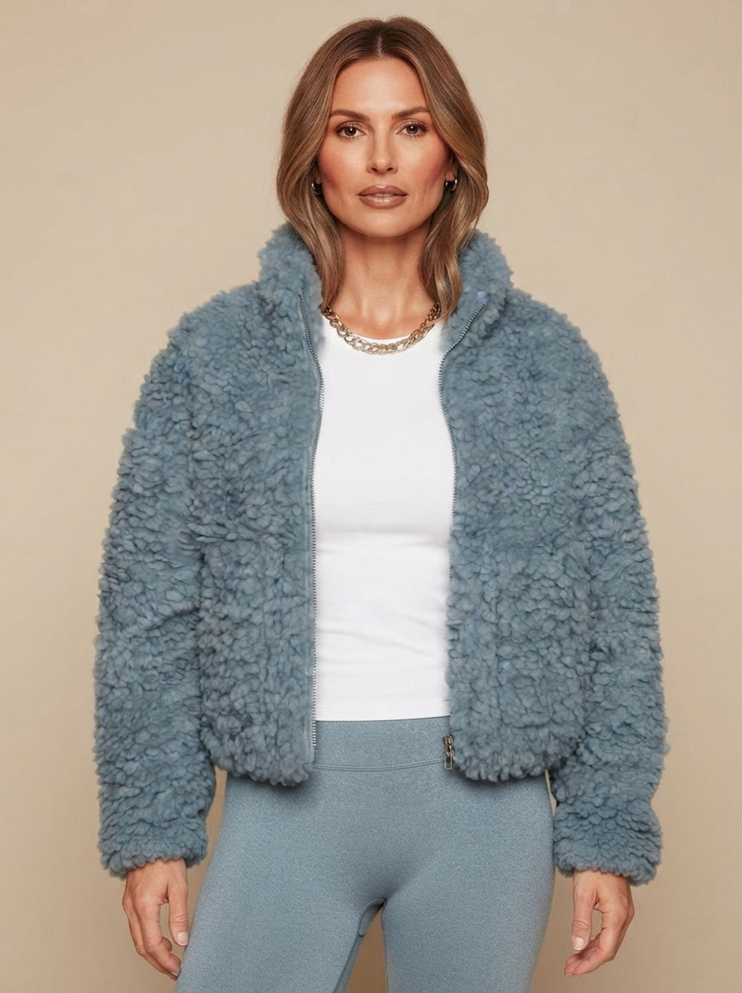 Women's Sherpa Zip-Up Fluffy Stand-Collar Jacket - Blue