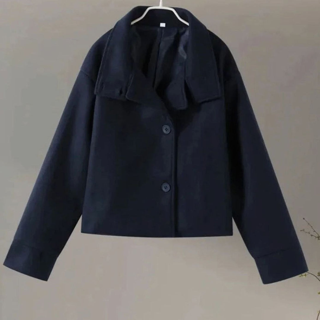 Women's Short Wool-Blend Button-Up High-Collar Winter Coat