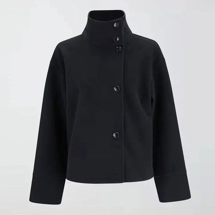 Women's Short Wool-Blend Button-Up High-Collar Winter Coat