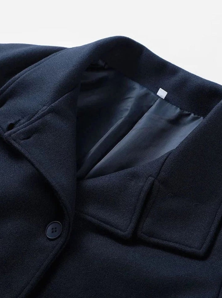 Women's Short Wool-Blend Button-Up High-Collar Winter Coat