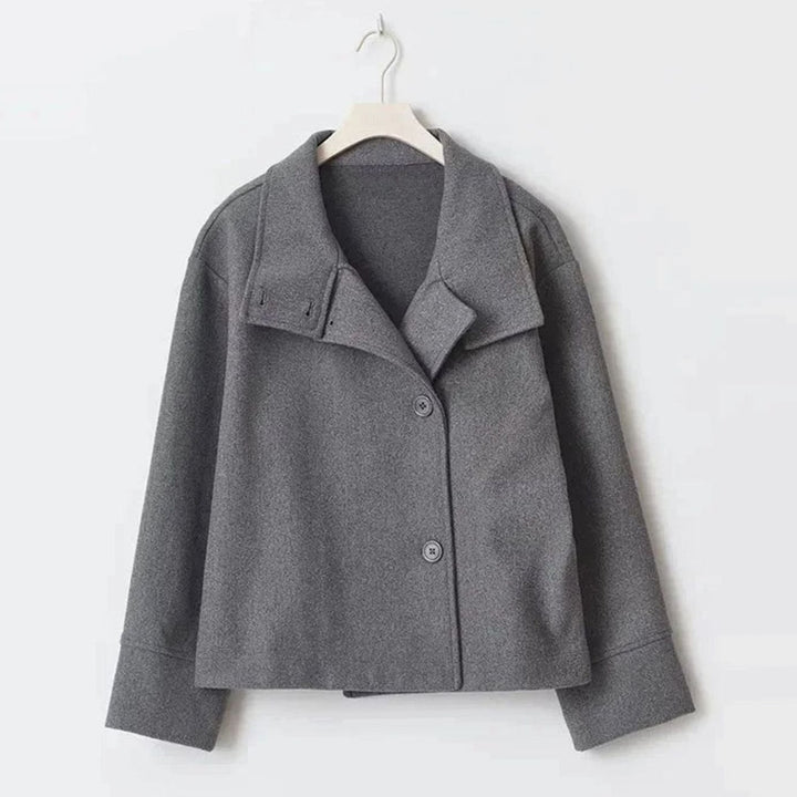 Women's Short Wool-Blend Button-Up High-Collar Winter Coat