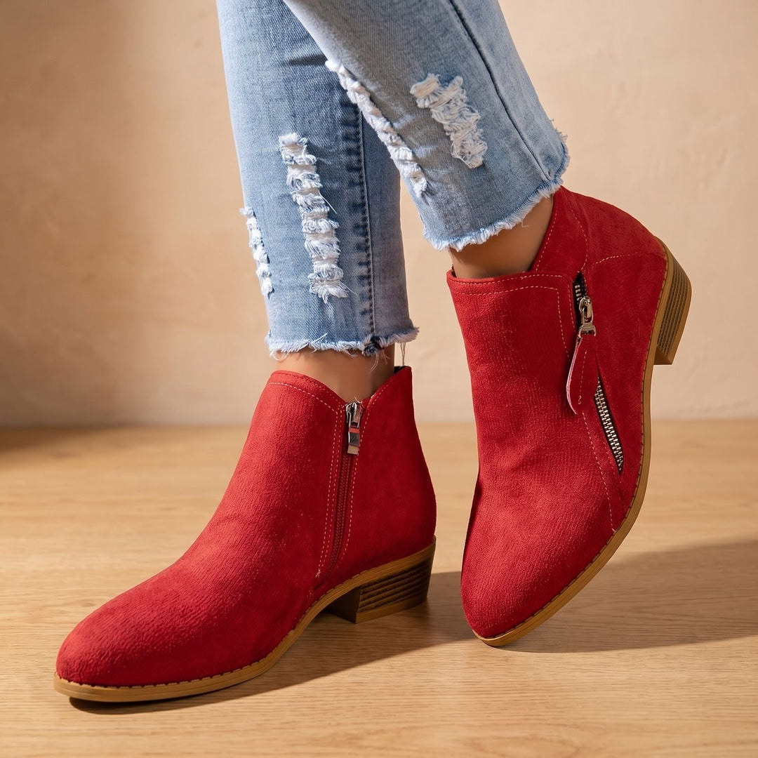 Women's Side Zip Ankle Boots Block Heel Wide Toe Box