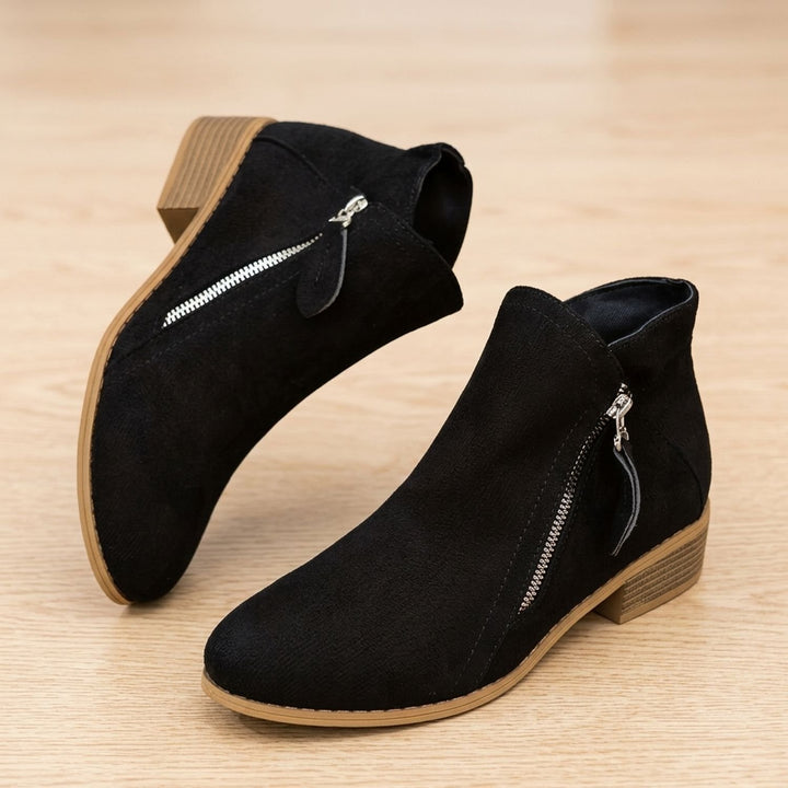 Women's Side Zip Ankle Boots Block Heel Wide Toe Box