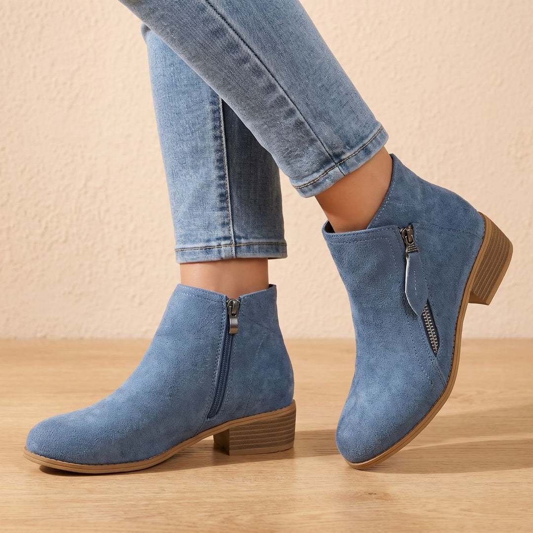 Women's Side Zip Ankle Boots Block Heel Wide Toe Box