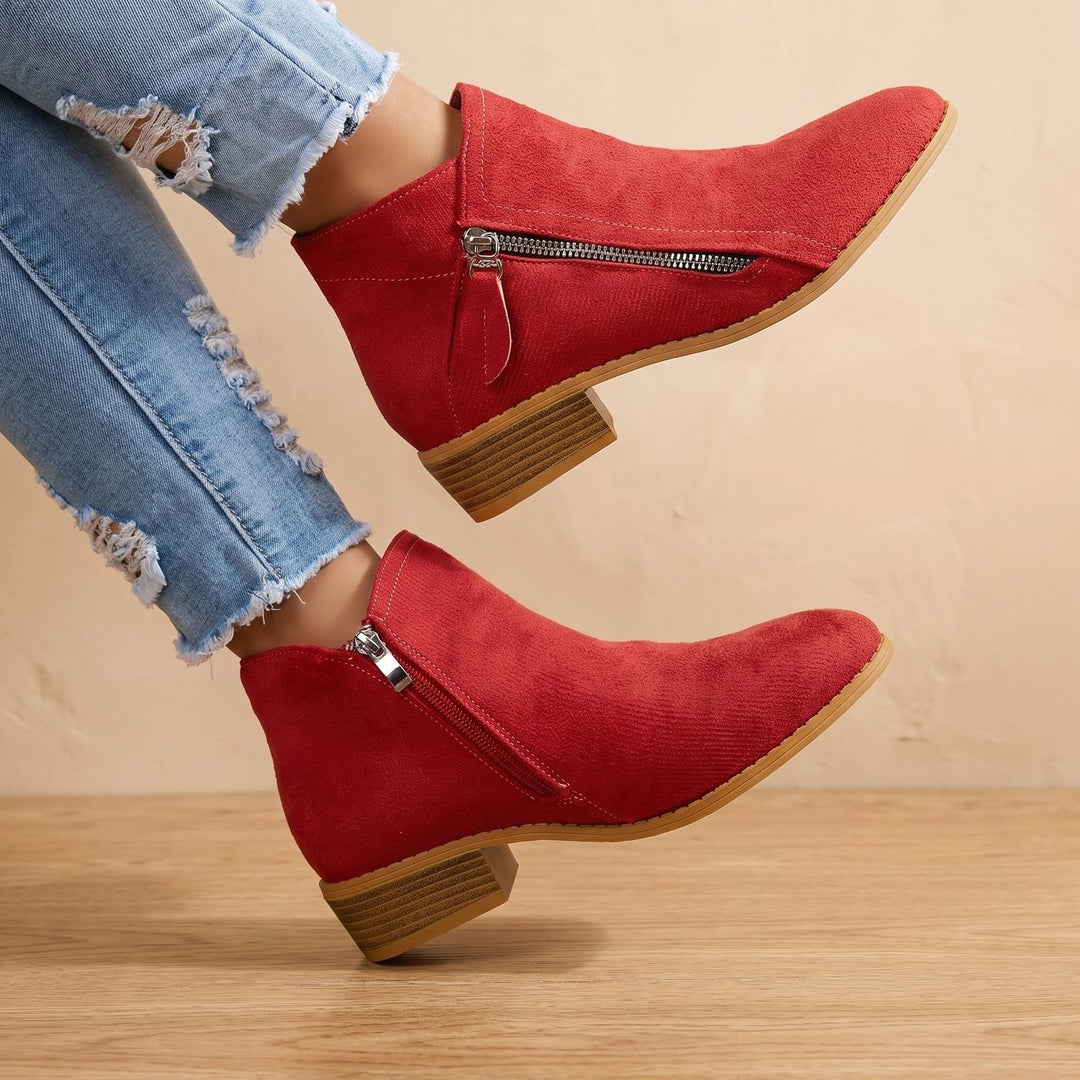 Women's Side Zip Ankle Boots Block Heel Wide Toe Box