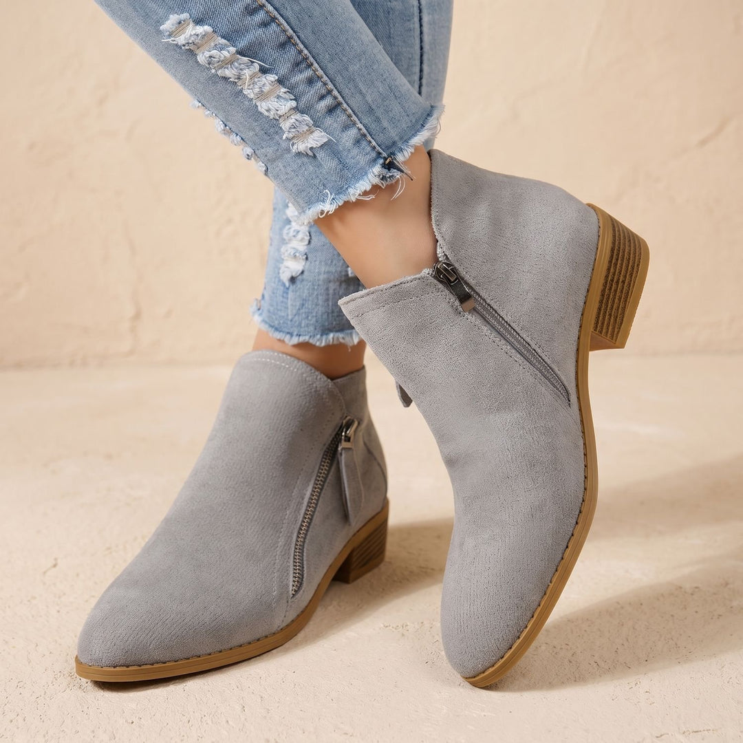 Women's Side Zip Ankle Boots Block Heel Wide Toe Box