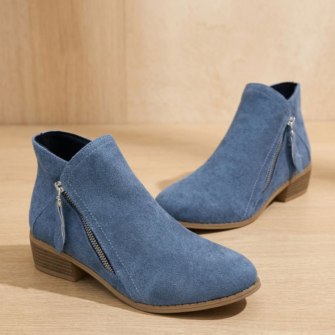 Women's Side Zip Ankle Boots Block Heel Wide Toe Box