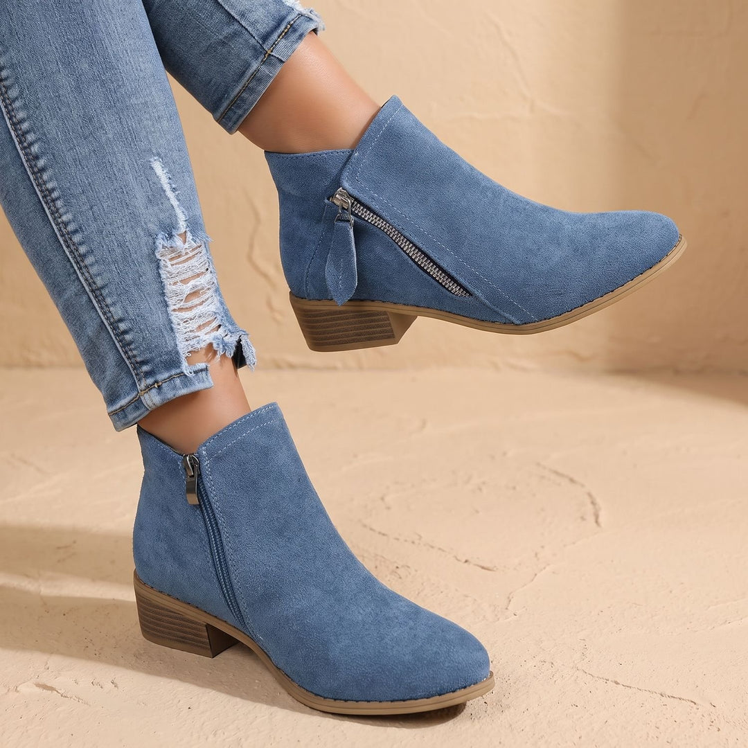 Women's Side Zip Ankle Boots Block Heel Wide Toe Box